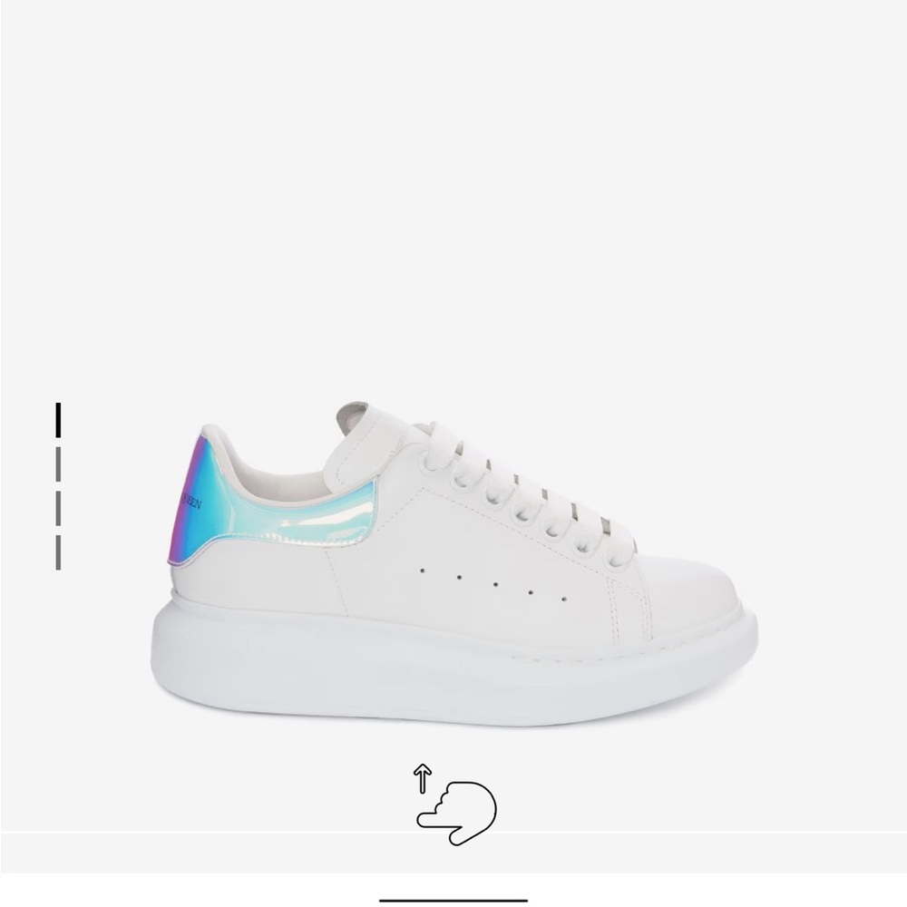 Alexander McQueen over-sized white Sneaker with Iridescent Blue/Pink Heel